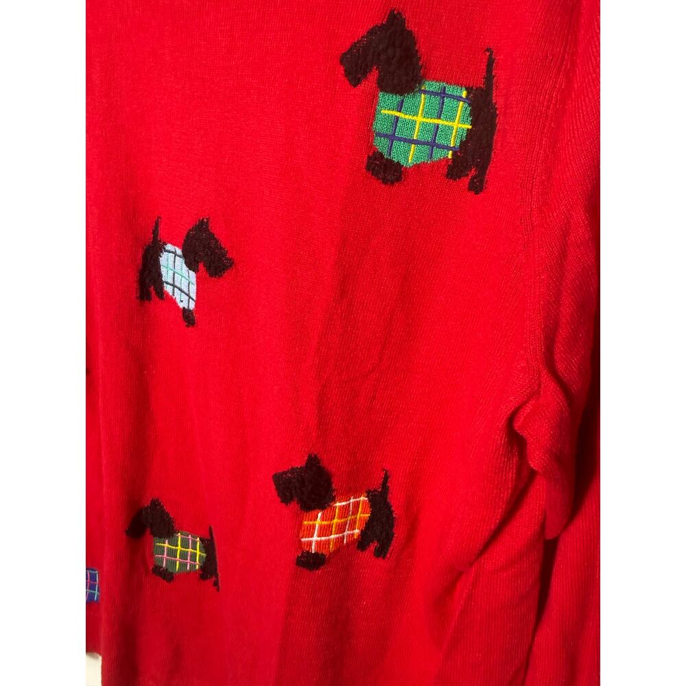 Talbots XL Red 3D Scottie Dogs Novelty Knit Crewneck Sweater 5% Cashmere Light - Picture 6 of 8
